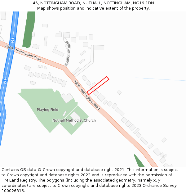 45, NOTTINGHAM ROAD, NUTHALL, NOTTINGHAM, NG16 1DN: Location map and indicative extent of plot