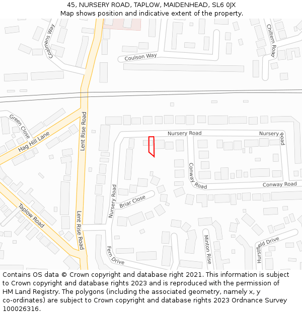 45, NURSERY ROAD, TAPLOW, MAIDENHEAD, SL6 0JX: Location map and indicative extent of plot