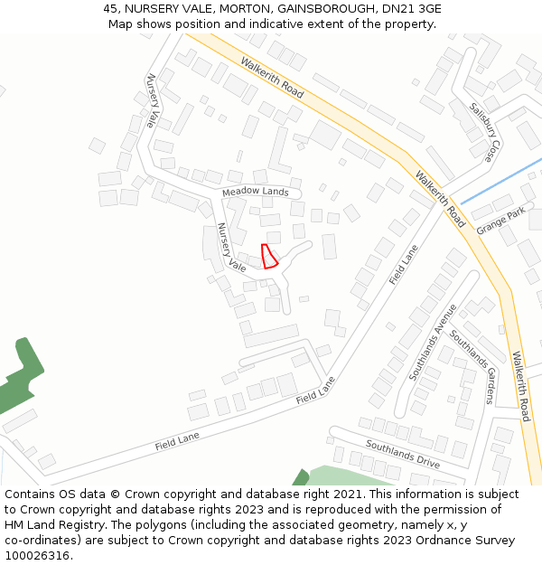 45, NURSERY VALE, MORTON, GAINSBOROUGH, DN21 3GE: Location map and indicative extent of plot