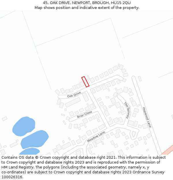 45, OAK DRIVE, NEWPORT, BROUGH, HU15 2QU: Location map and indicative extent of plot