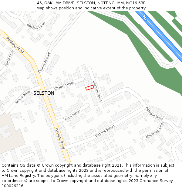 45, OAKHAM DRIVE, SELSTON, NOTTINGHAM, NG16 6RR: Location map and indicative extent of plot