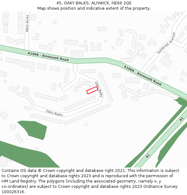 45, OAKY BALKS, ALNWICK, NE66 2QE: Location map and indicative extent of plot