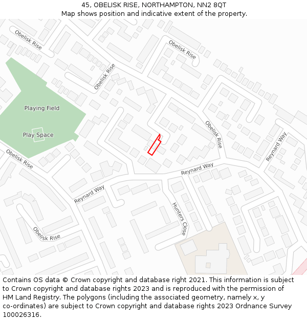 45, OBELISK RISE, NORTHAMPTON, NN2 8QT: Location map and indicative extent of plot