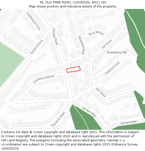 45, OLD PARK ROAD, CLEVEDON, BS21 7JN: Location map and indicative extent of plot