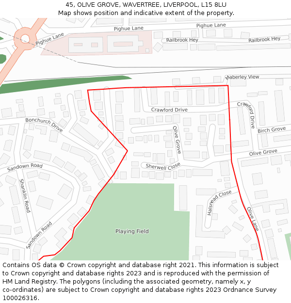 45, OLIVE GROVE, WAVERTREE, LIVERPOOL, L15 8LU: Location map and indicative extent of plot