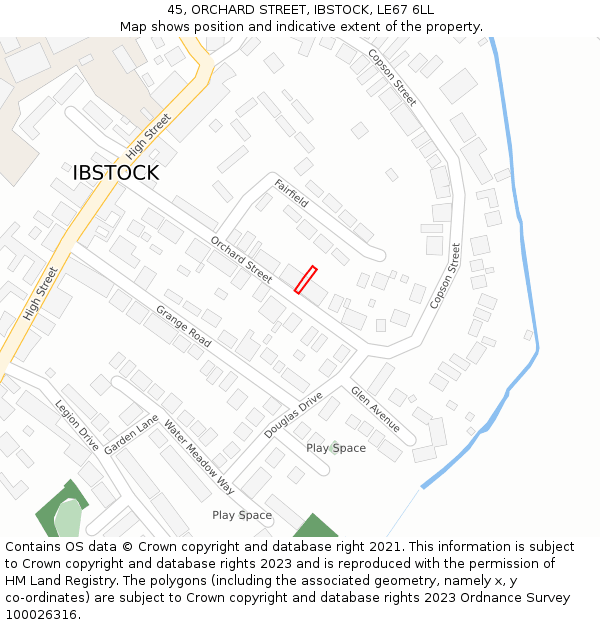 45, ORCHARD STREET, IBSTOCK, LE67 6LL: Location map and indicative extent of plot