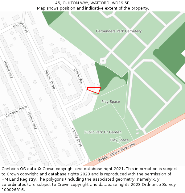 45, OULTON WAY, WATFORD, WD19 5EJ: Location map and indicative extent of plot