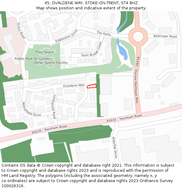 45, OVALDENE WAY, STOKE-ON-TRENT, ST4 8HZ: Location map and indicative extent of plot