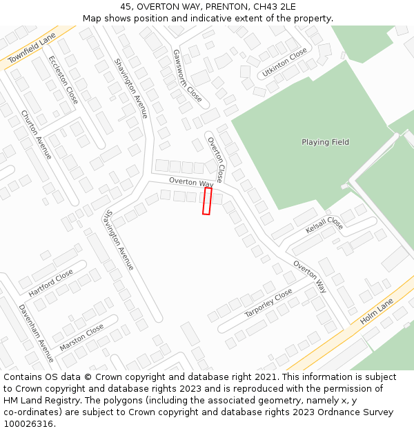 45, OVERTON WAY, PRENTON, CH43 2LE: Location map and indicative extent of plot