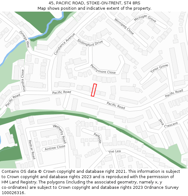 45, PACIFIC ROAD, STOKE-ON-TRENT, ST4 8RS: Location map and indicative extent of plot