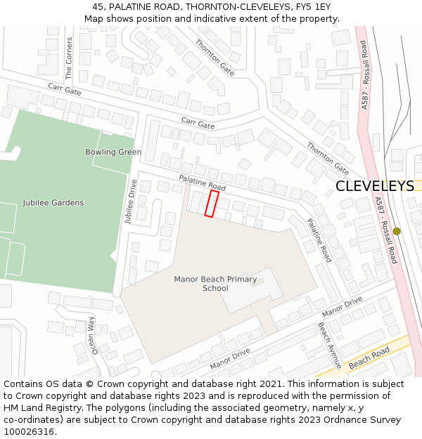 45, PALATINE ROAD, THORNTON-CLEVELEYS, FY5 1EY: Location map and indicative extent of plot