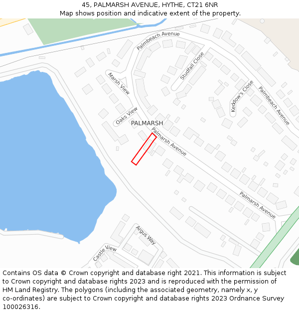 45, PALMARSH AVENUE, HYTHE, CT21 6NR: Location map and indicative extent of plot