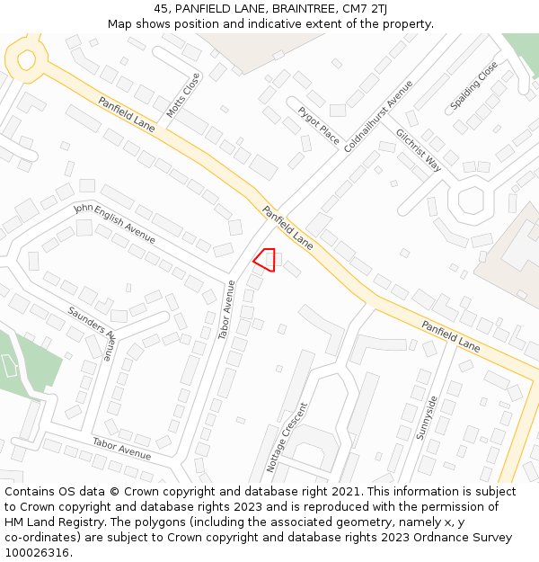 45, PANFIELD LANE, BRAINTREE, CM7 2TJ: Location map and indicative extent of plot