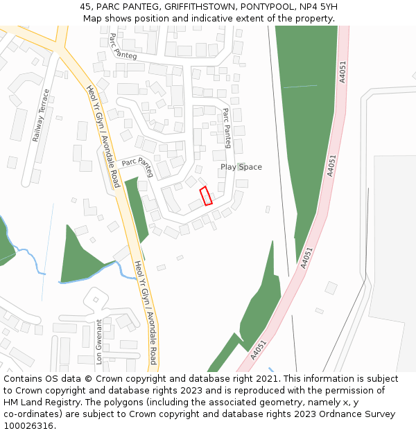 45, PARC PANTEG, GRIFFITHSTOWN, PONTYPOOL, NP4 5YH: Location map and indicative extent of plot