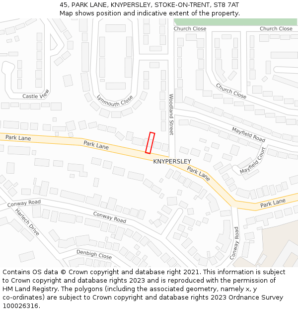 45, PARK LANE, KNYPERSLEY, STOKE-ON-TRENT, ST8 7AT: Location map and indicative extent of plot