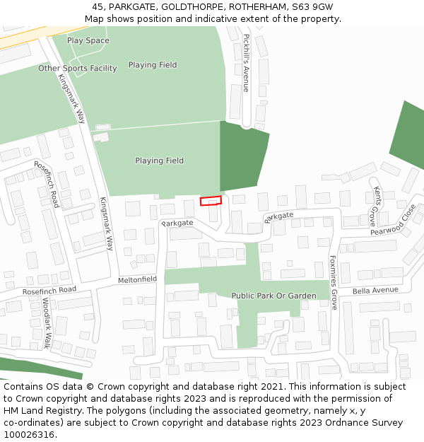 45, PARKGATE, GOLDTHORPE, ROTHERHAM, S63 9GW: Location map and indicative extent of plot