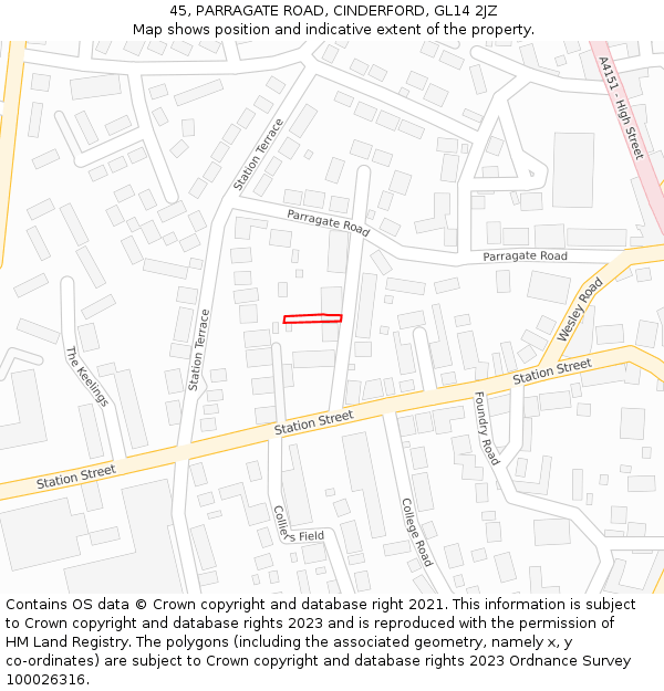 45, PARRAGATE ROAD, CINDERFORD, GL14 2JZ: Location map and indicative extent of plot