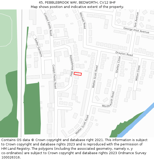 45, PEBBLEBROOK WAY, BEDWORTH, CV12 9HF: Location map and indicative extent of plot