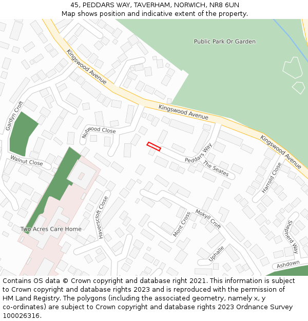 45, PEDDARS WAY, TAVERHAM, NORWICH, NR8 6UN: Location map and indicative extent of plot