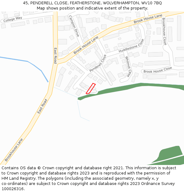 45, PENDERELL CLOSE, FEATHERSTONE, WOLVERHAMPTON, WV10 7BQ: Location map and indicative extent of plot
