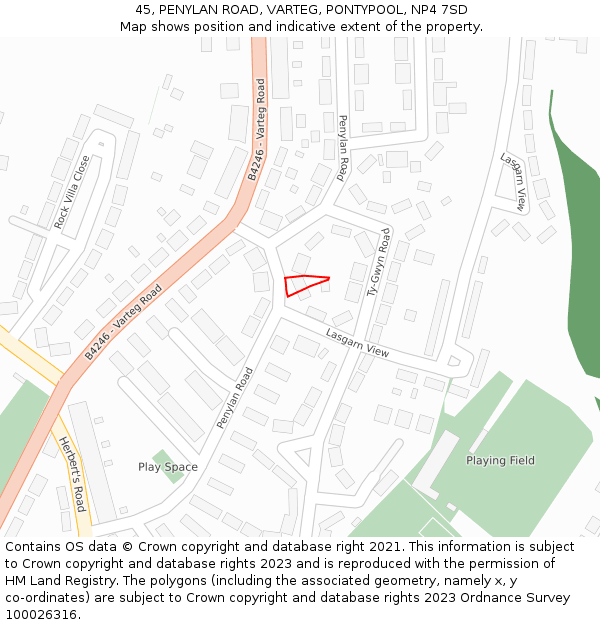 45, PENYLAN ROAD, VARTEG, PONTYPOOL, NP4 7SD: Location map and indicative extent of plot