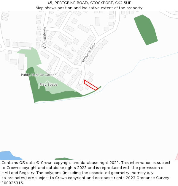 45, PEREGRINE ROAD, STOCKPORT, SK2 5UP: Location map and indicative extent of plot