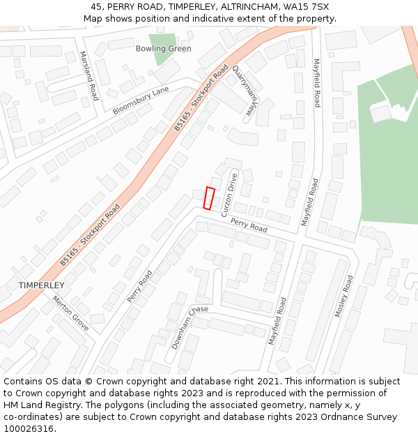 45, PERRY ROAD, TIMPERLEY, ALTRINCHAM, WA15 7SX: Location map and indicative extent of plot