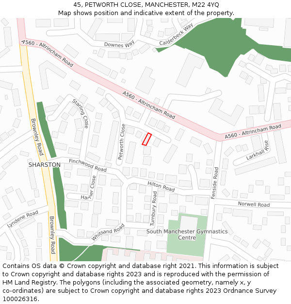 45, PETWORTH CLOSE, MANCHESTER, M22 4YQ: Location map and indicative extent of plot