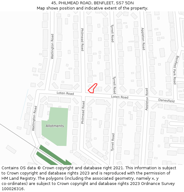 45, PHILMEAD ROAD, BENFLEET, SS7 5DN: Location map and indicative extent of plot