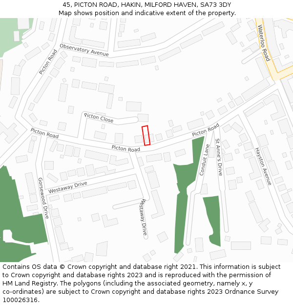 45, PICTON ROAD, HAKIN, MILFORD HAVEN, SA73 3DY: Location map and indicative extent of plot