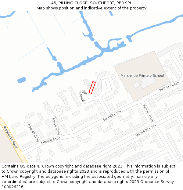 45, PILLING CLOSE, SOUTHPORT, PR9 9PL: Location map and indicative extent of plot