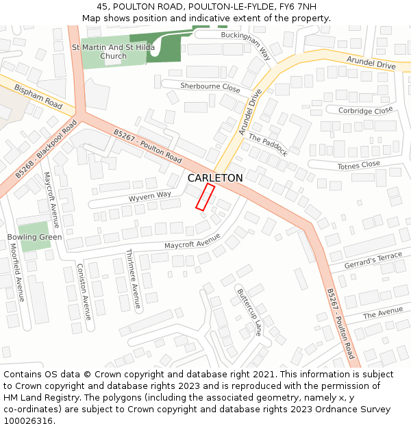 45, POULTON ROAD, POULTON-LE-FYLDE, FY6 7NH: Location map and indicative extent of plot