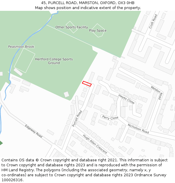 45, PURCELL ROAD, MARSTON, OXFORD, OX3 0HB: Location map and indicative extent of plot