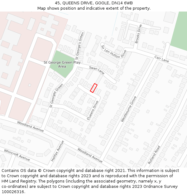 45, QUEENS DRIVE, GOOLE, DN14 6WB: Location map and indicative extent of plot