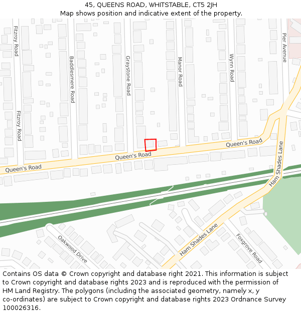 45, QUEENS ROAD, WHITSTABLE, CT5 2JH: Location map and indicative extent of plot