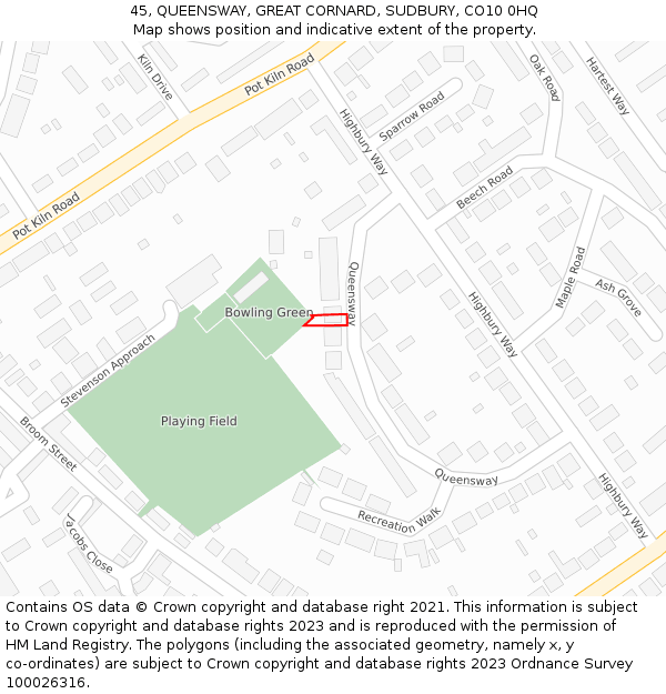 45, QUEENSWAY, GREAT CORNARD, SUDBURY, CO10 0HQ: Location map and indicative extent of plot