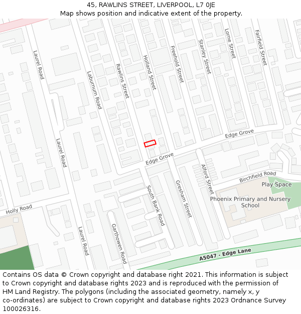 45, RAWLINS STREET, LIVERPOOL, L7 0JE: Location map and indicative extent of plot