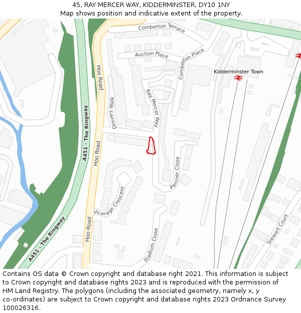 45, RAY MERCER WAY, KIDDERMINSTER, DY10 1NY: Location map and indicative extent of plot
