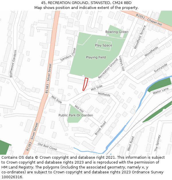 45, RECREATION GROUND, STANSTED, CM24 8BD: Location map and indicative extent of plot