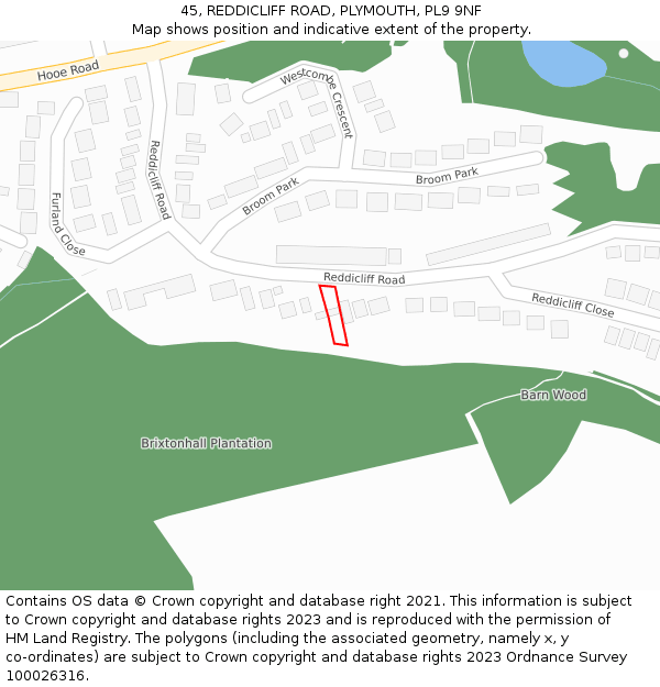 45, REDDICLIFF ROAD, PLYMOUTH, PL9 9NF: Location map and indicative extent of plot