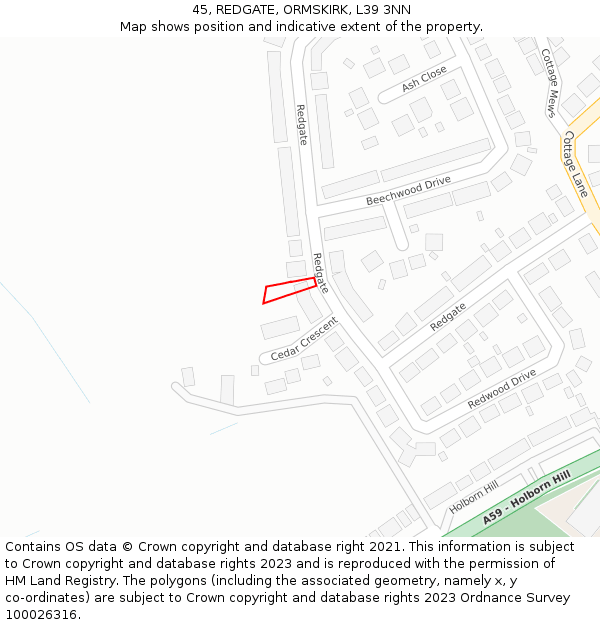 45, REDGATE, ORMSKIRK, L39 3NN: Location map and indicative extent of plot