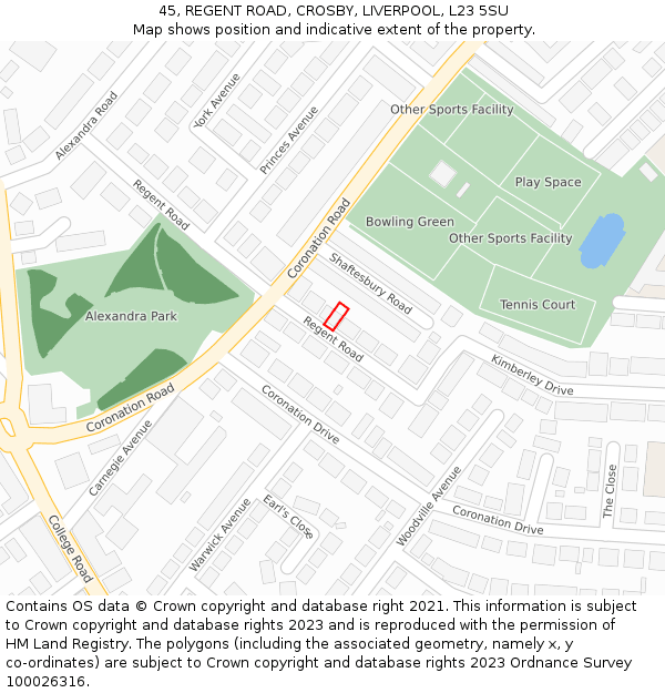 45, REGENT ROAD, CROSBY, LIVERPOOL, L23 5SU: Location map and indicative extent of plot