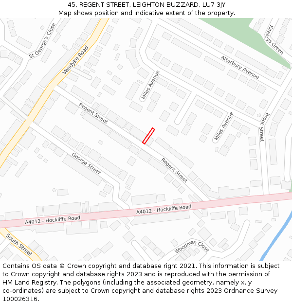 45, REGENT STREET, LEIGHTON BUZZARD, LU7 3JY: Location map and indicative extent of plot