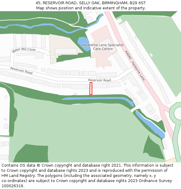 45, RESERVOIR ROAD, SELLY OAK, BIRMINGHAM, B29 6ST: Location map and indicative extent of plot