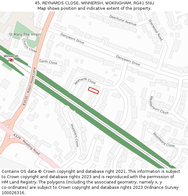 45, REYNARDS CLOSE, WINNERSH, WOKINGHAM, RG41 5NU: Location map and indicative extent of plot