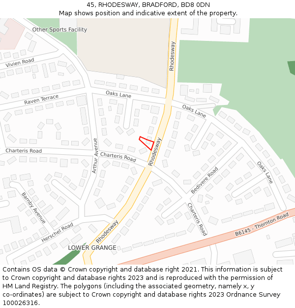 45, RHODESWAY, BRADFORD, BD8 0DN: Location map and indicative extent of plot