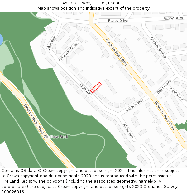 45, RIDGEWAY, LEEDS, LS8 4DD: Location map and indicative extent of plot