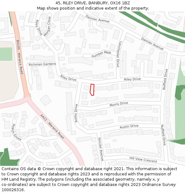 45, RILEY DRIVE, BANBURY, OX16 1BZ: Location map and indicative extent of plot