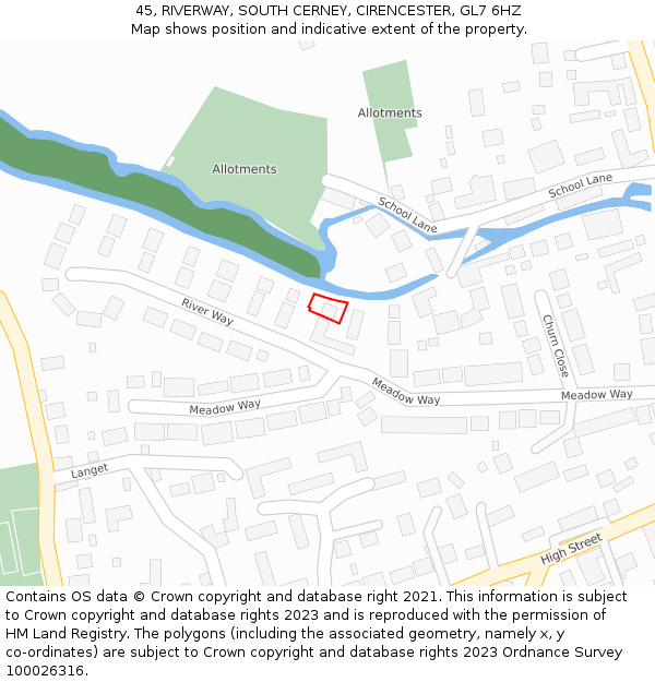 45, RIVERWAY, SOUTH CERNEY, CIRENCESTER, GL7 6HZ: Location map and indicative extent of plot