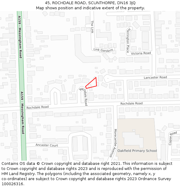 45, ROCHDALE ROAD, SCUNTHORPE, DN16 3JQ: Location map and indicative extent of plot